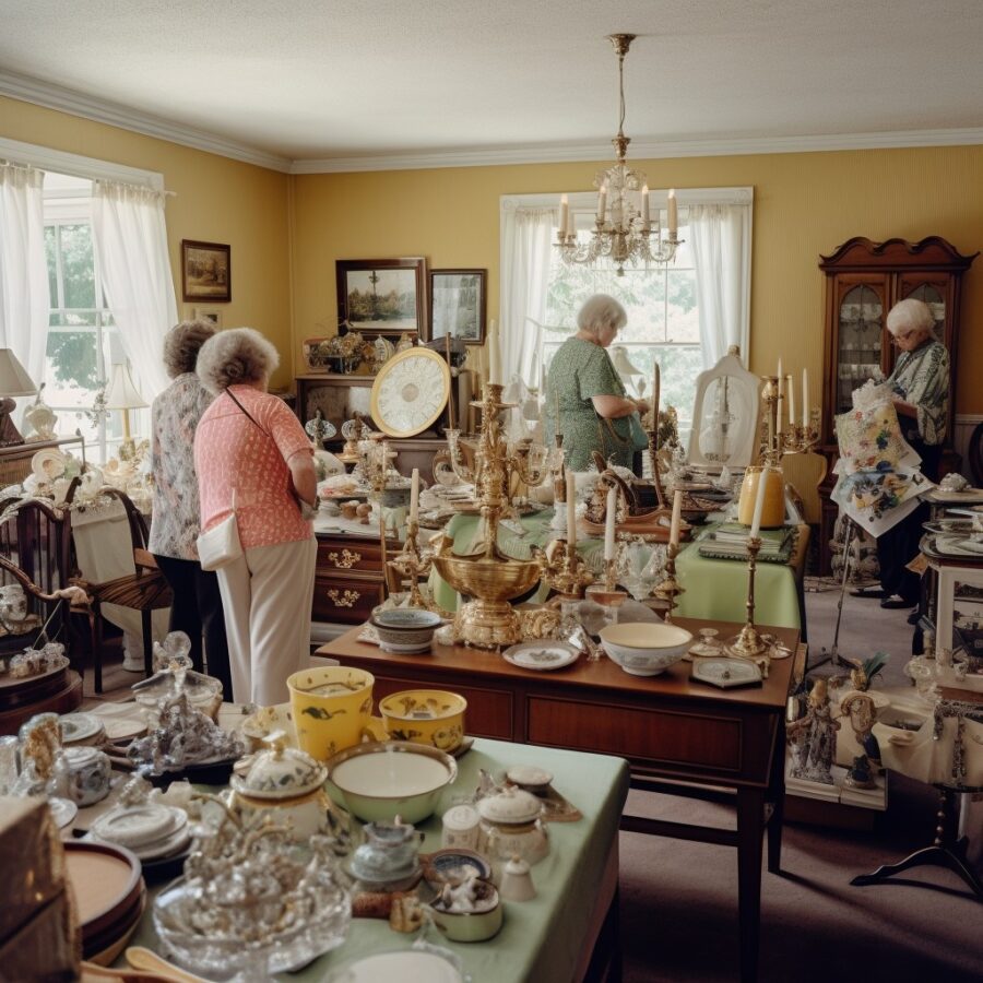 Busy estate sale with customers