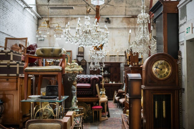 Antique shop with vintage furniture and collectibles